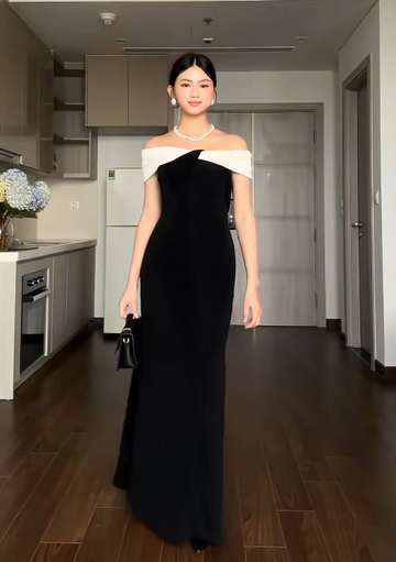 Niulatu Off-the-shoulder Sheath Long Formal Dresses Satin Black Evening Dresses HZ1026